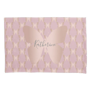 Elegant and modern rose gold butterfly design pillowcase