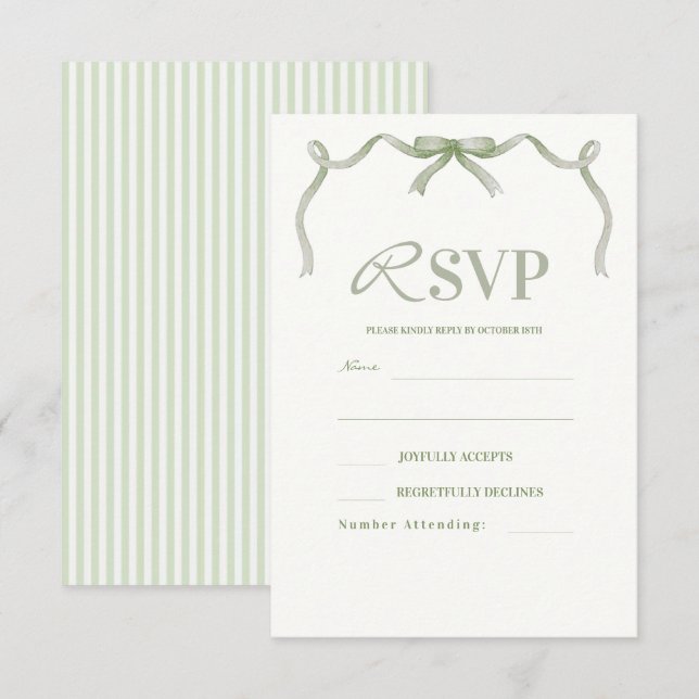 Elegant and Modern Sage Bow Wedding RSVP Card (Front/Back)
