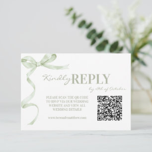 Elegant and Modern Sage Bow Wedding RSVP Card