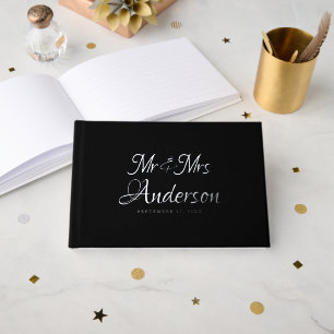 Elegant and Modern Script Black Wedding Guest Book