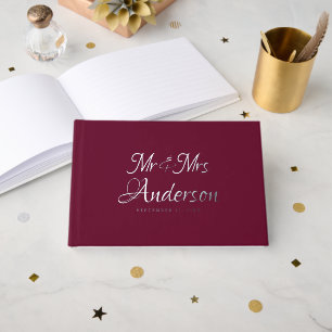 Elegant and Modern Script Burgundy Wedding Guest Book