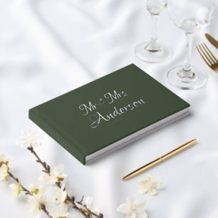 Elegant and Modern Script Green Wedding Guest Book
