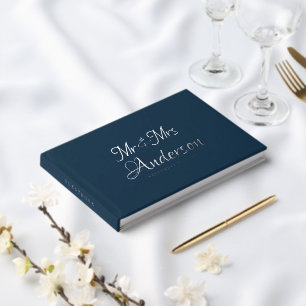 Elegant and Modern Script Navy Blue Wedding Guest Book