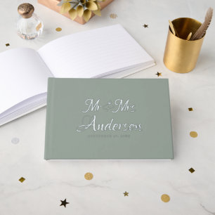 Elegant and Modern Script Sage Green Wedding Guest Book