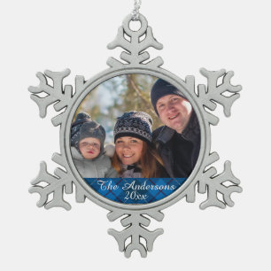 Elegant and Modern Tartan Plaid Custom Photo Snowflake Pewter Christmas Ornament