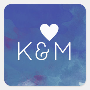 elegant and modern wedding blue square sticker