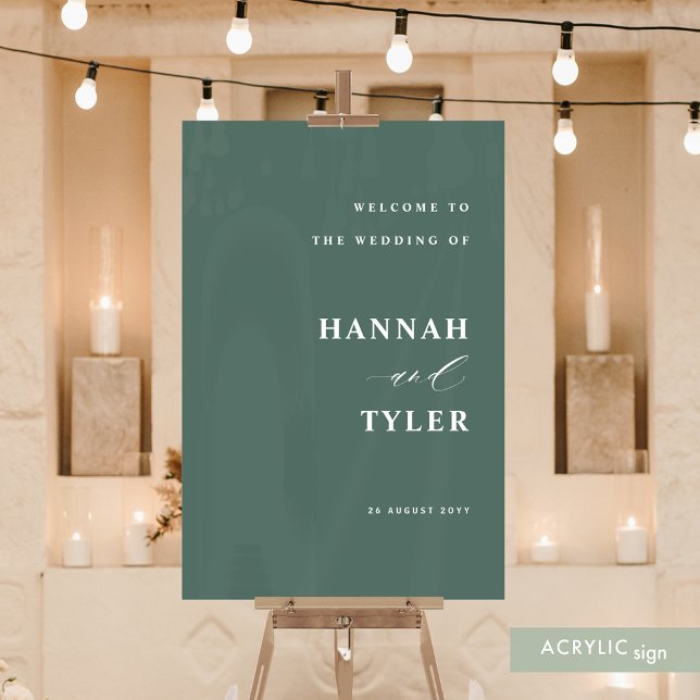 Elegant and Modern Wedding Welcome Deep Green Acrylic Sign (Creator Uploaded)
