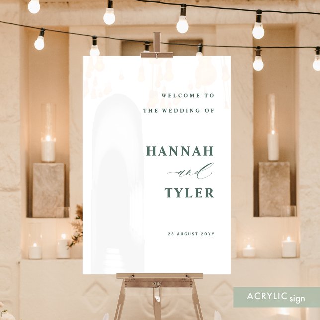 Elegant and Modern Wedding Welcome Green Text Acrylic Sign (Creator Uploaded)