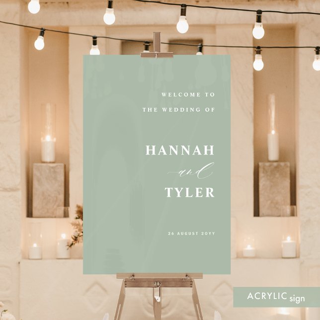 Elegant and Modern Wedding Welcome Pale Green Acrylic Sign (Creator Uploaded)