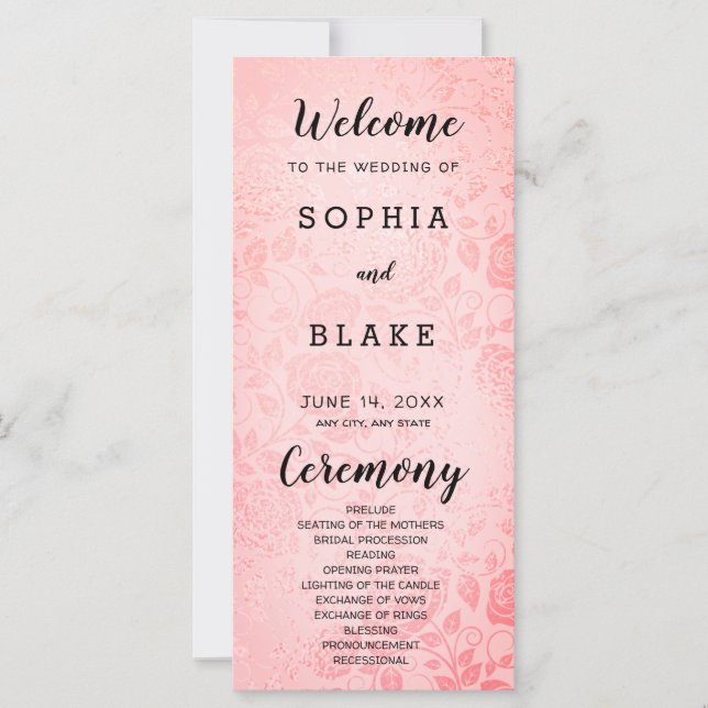 Elegant and Pretty Pink Roses Wedding Program (Front)