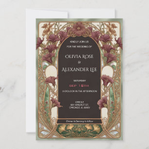 Elegant and Purple Calla Lily Art Nouveau Wedding Invitation