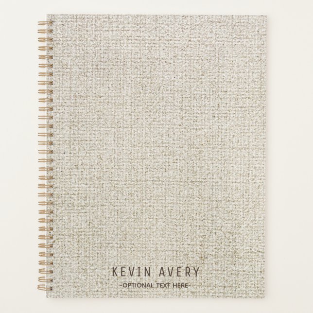 Elegant and rustic Beige  Linen Texture Planner (Front)