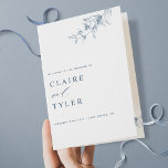 Elegant and Simple, Blue Wedding Program<br><div class="desc">Welcome your guest to your wedding ceremony with this elegant wedding program featuring delicate hand-drawn botanical greenery details and modern handwritten calligraphy elements. Modern, simple, and graceful design with the ability to personalise text on all sides. NOTE: This program arrives flat and requires folding down the middle to assemble. The...</div>