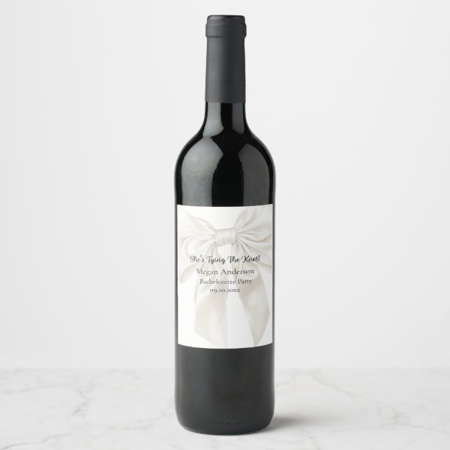 Elegant and Simple Bow Theme Bridal Shower  Wine Label (Front)