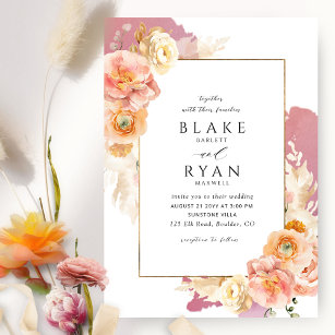 Elegant and Simple Burgundy, Blush, Peach Wedding Invitation