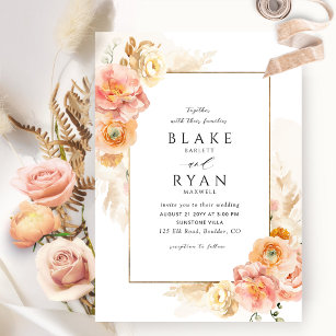 Elegant and Simple Champagne Peach Blush Wedding Invitation