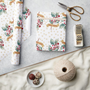 Elegant and simple Christmas holly berry pattern Wrapping Paper