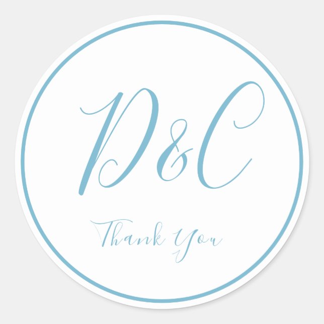 Elegant and Simple Dusty Blue Monogram Thank You C Classic Round Sticker (Front)