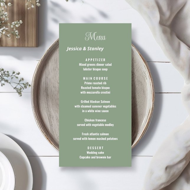  Elegant and simple green sage wedding reception Menu (Creator Uploaded)