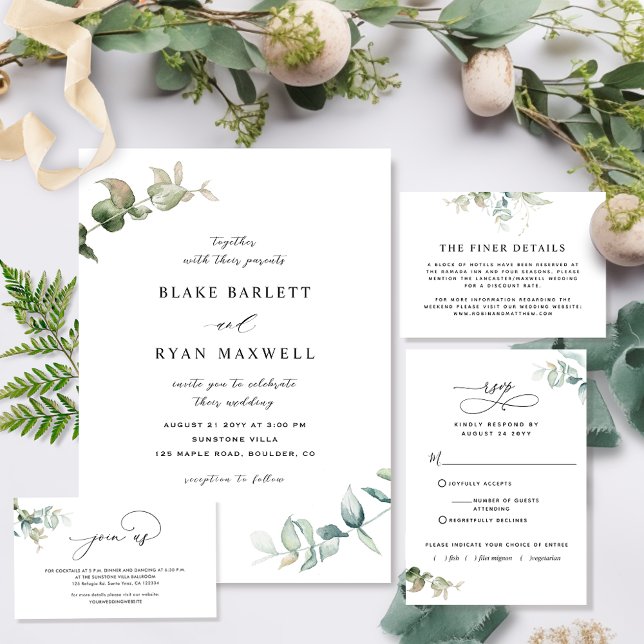 Elegant and Simple Greenery Wedding Invitation (Creator Uploaded)