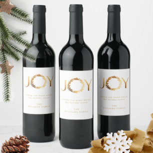 Elegant and Simple "JOY" Gold Foil Holiday Wine Label