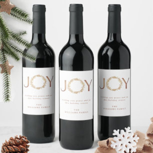 Elegant and Simple "JOY" Rose Gold Foil Holiday  Wine Label