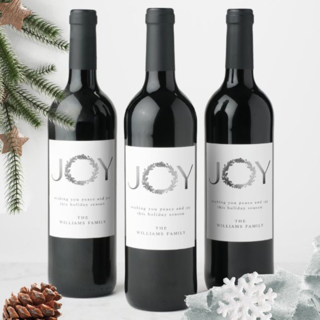 Elegant and Simple "JOY" Silver Foil Holiday Wine Wine Label (Creator Uploaded)