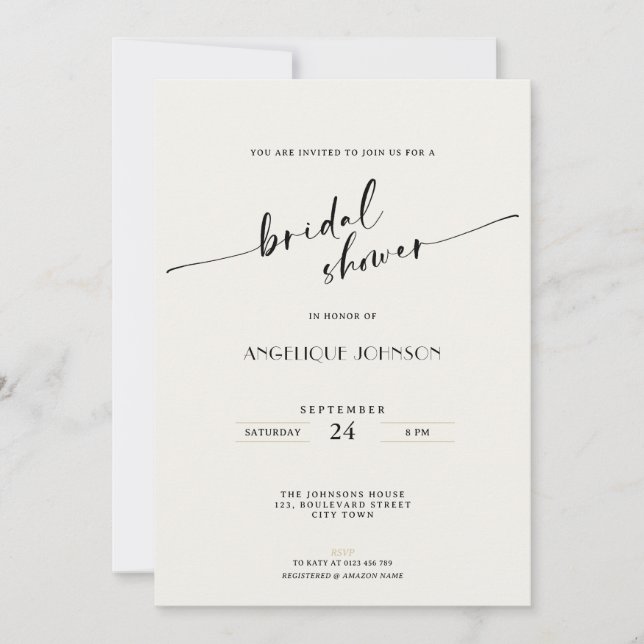 Elegant and Simple - Minimalist Bridal Shower Invitation (Front)