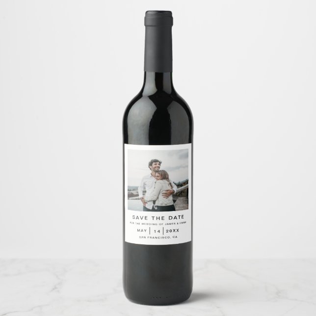 Elegant and Simple Modern Weeding Save The Date Wine Label (Front)