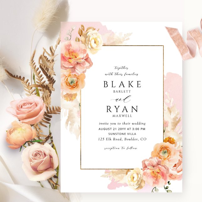 Elegant and Simple Peach Blush Pink Coral Wedding Invitation (Creator Uploaded)