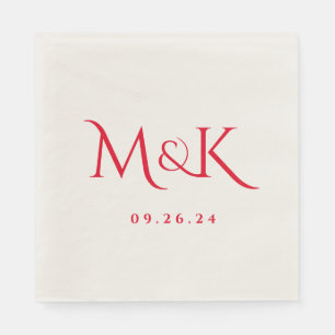 Elegant and Simple Red Wedding Monogram Napkin