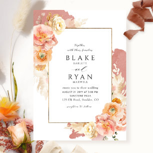 Elegant and Simple Rust, Peach and Blush Wedding Invitation