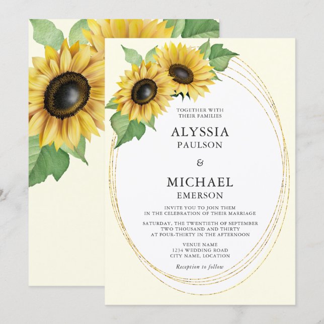 Elegant and Simple Sunflower Wedding Invitation (Front/Back)