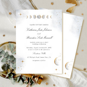 Elegant and Simple, Watercolor Celestial Wedding Invitation