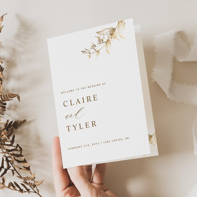 Elegant and Simple, White and Gold Wedding Program (Creator Uploaded)