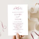 Elegant and Simple White Burgundy Wedding Program<br><div class="desc">Contemporary, simple, and elegant wedding program with a beautiful hand-drawn botanical detail. White and burgundy design with modern handwritten calligraphy elements. Ability to make text changes and adjustments by selecting "Edit using design tool". Front with wedding ceremony details, back with wedding party names and thank you message for your guests....</div>
