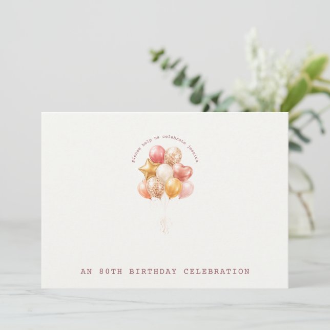 Elegant and Soft 80th Birthday Invitation (Standing Front)