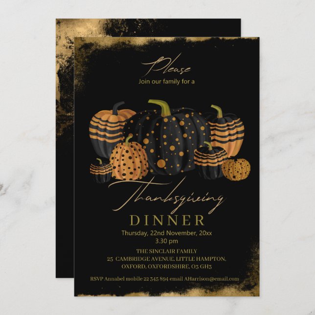 Elegant and sophisticated Pumpkin  Thanksgiving Invitation (Front/Back)
