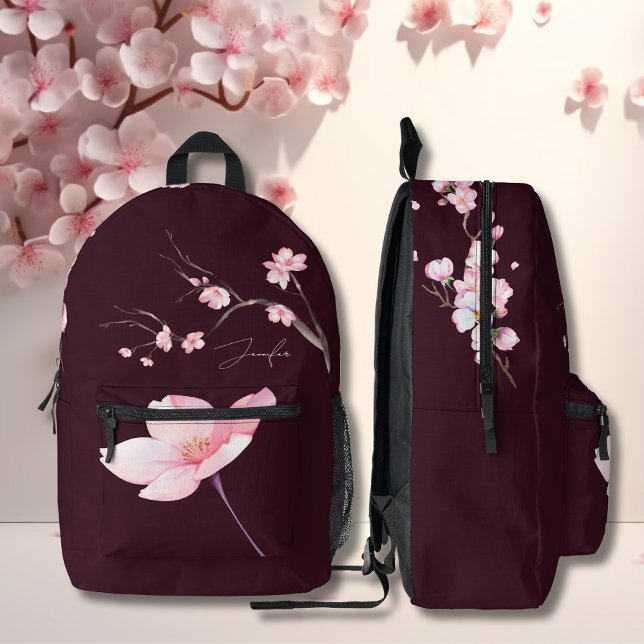 Elegant And Stylish Cherry Blossom Purple Printed Backpack (Creator Uploaded)