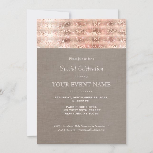 Elegant and Stylish Faux Rose Gold Sequins Party Invitation (Front)