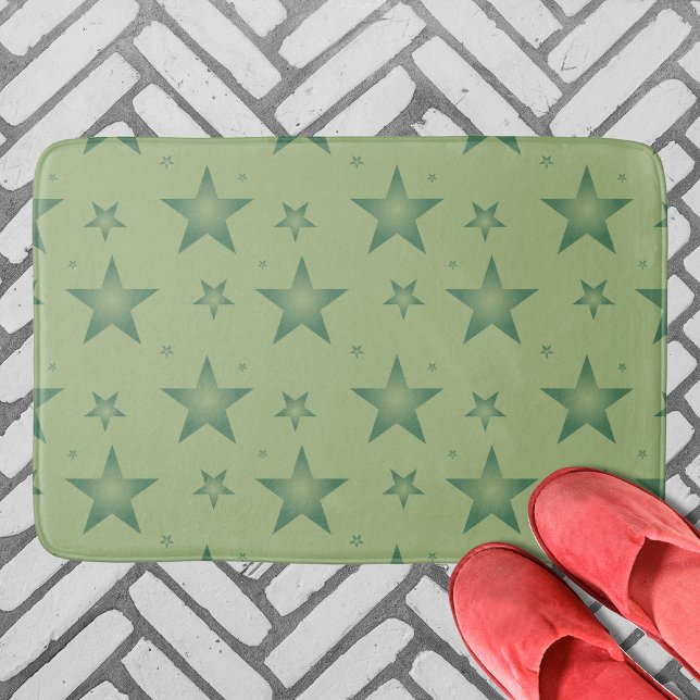 Elegant and Stylish Olive Stars on Sage Green Bath Mat (Creator Uploaded)