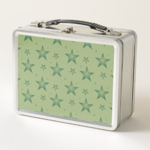 Elegant and Stylish Olive Stars on Sage Green Metal Lunch Box
