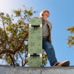 Elegant and Stylish Olive Stars on Sage Green Skateboard
