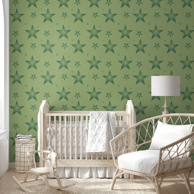 Elegant and Stylish Olive Stars on Sage Green Wallpaper (Kids)