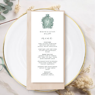 Elegant and Timeless Green Monogram Wedding Menu