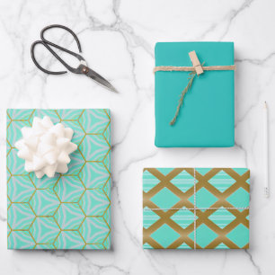 Elegant and Trendy Aquamarine Blue and Gold  Wrapping Paper Sheet