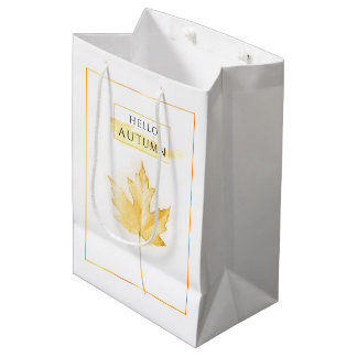 Elegant and Trendy Golden Autumn Leaf Drawing Medium Gift Bag