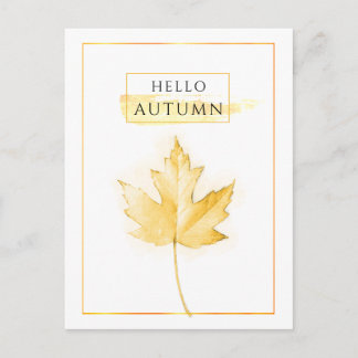 Elegant and Trendy Golden Autumn Leaf Drawing Postcard