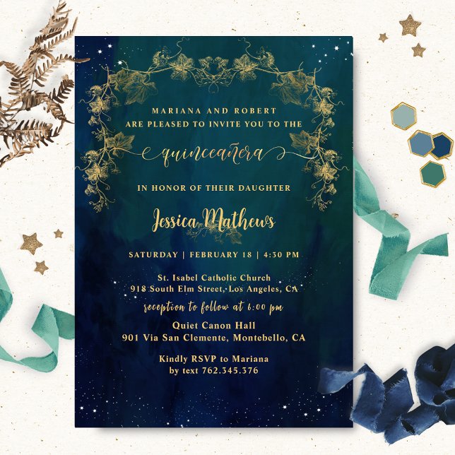 Elegant and Unique Starry Night Quinceañera Invitation (Creator Uploaded)