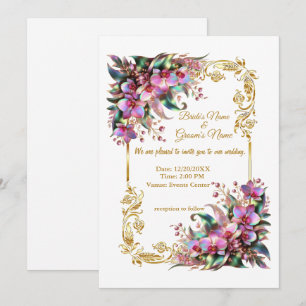Elegant and vibrant Orchid Flowers Wedding Invitation